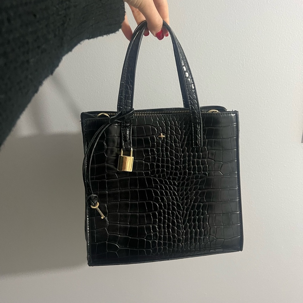 Black croc print leather bag